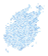 Obraz premium Paros dot map. Island digital style shape. Paros vector image. Island shape blue circular dots. Trending vector illustration.