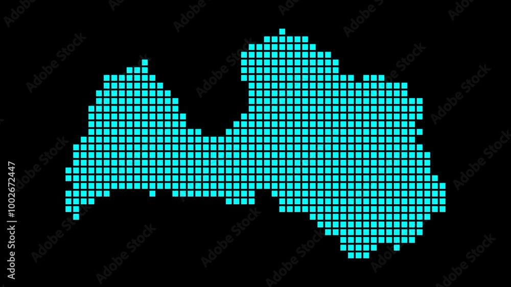 Poster latvia digital map. map of latvia in dotted style. shape of the country filled with rectangles. eleg