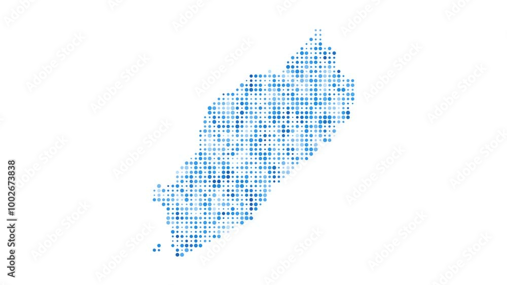 Poster itsukushima dotted digital map. map of itsukushima with pulsating colored circles. shape of the isla