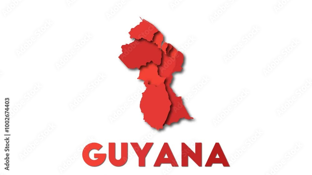 Poster guyana map showing regions. animated country map with title. 4k resolution animation.