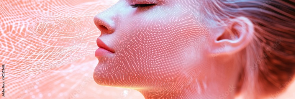 Poster Abstract representation of skincare procedure diagrams with vibrant lines and dots illustrating facial rejuvenation techniques. Generative AI