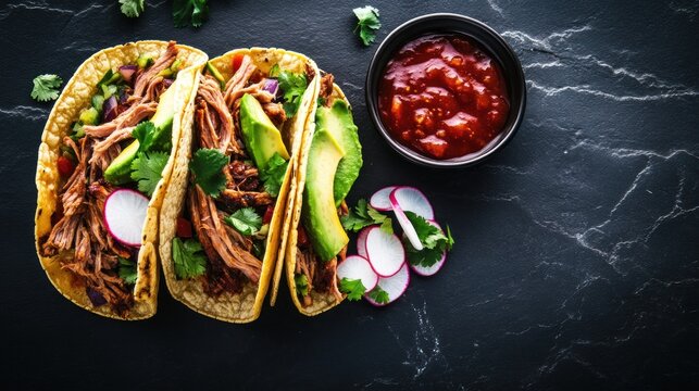 Delicious Pulled Pork Tacos with Avocado and Radish