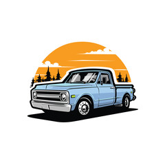 Classic Retro Hotrod Pickup Truck Vector Art Isolated. Best for Automotive Tshirt Design © bonky