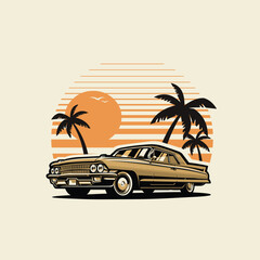 Classic Retro Hotrod Vehicle in Beach Vector Art Isolated. Best for Automotive Tshirt Design