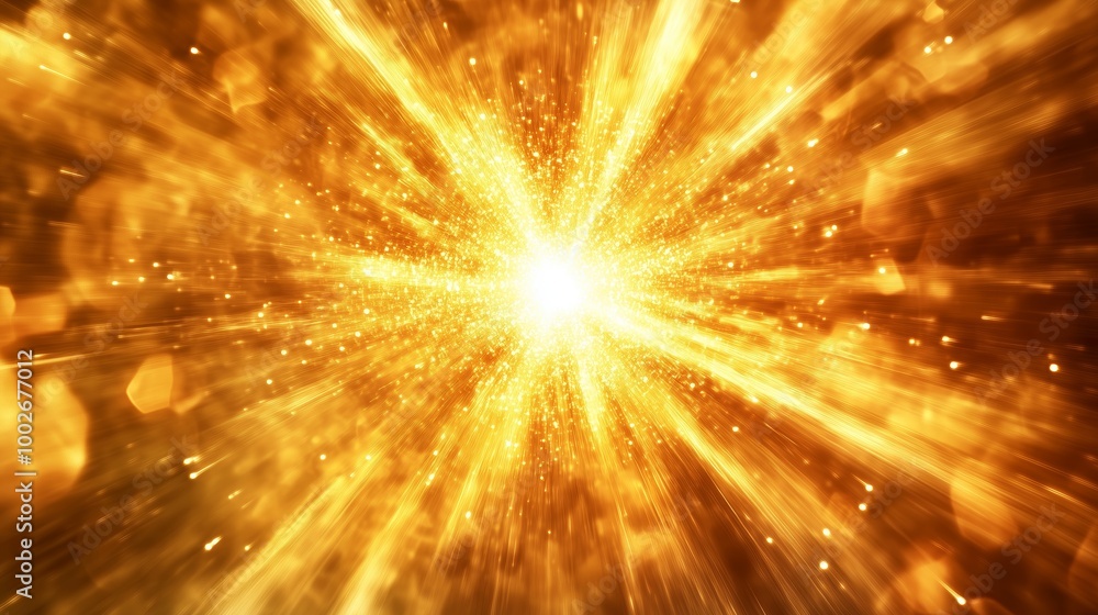 Poster a brilliant explosion radiates golden light and energy, creating a mesmerizing display of dynamic mo