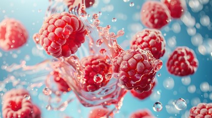 Fresh raspberry fruit with water splash