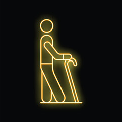 Neon sign illustrating an elderly man using a cane to walk