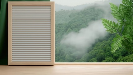 Cool breeze blowing curtains from an air conditioning vent, with a misty, humid landscape outside