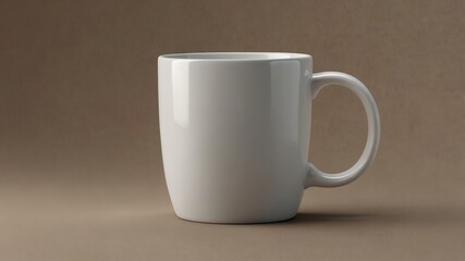 Fototapeta premium A mockup of a single plain white mug on a neutral background