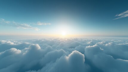 Fototapeta premium A serene aerial view above light clouds, the sky a vibrant deep blue