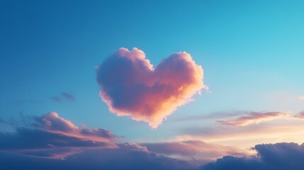 A serene dusk sky with a single cloud shaped like a heart, softly illuminated by the fading light
