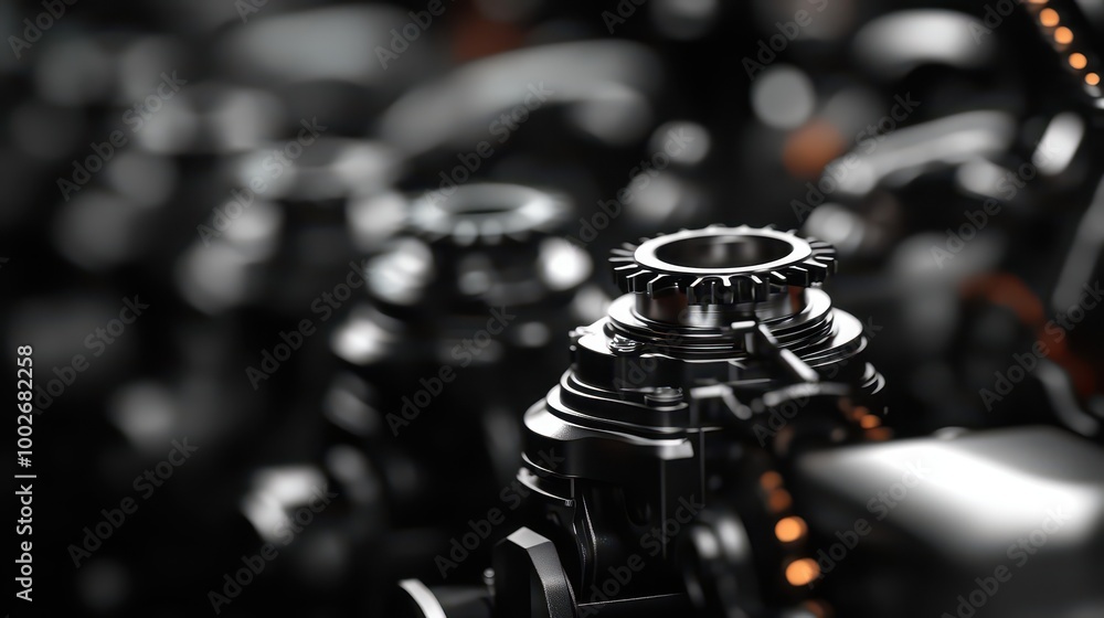 Poster close-up of intricate engine components on a dark background.