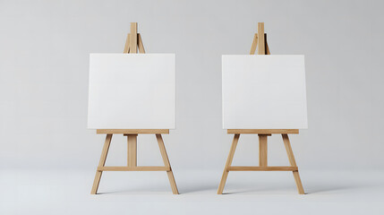 Two Wooden Easels with Blank Canvases in a Minimalist Setting
