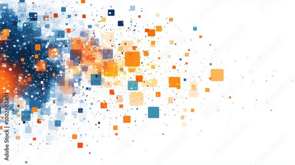 Poster abstract digital background with blue and orange squares, vector illustration in the style of white 