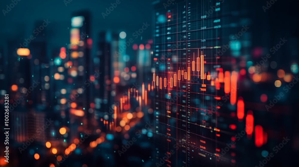 Poster a digital background featuring financial charts and graphs, representing stock market data orhibocha