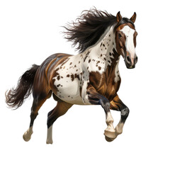 Obraz premium A magnificent horse with a stunning coat runs freely, showcasing its beauty and strength in a vibrant display of motion.