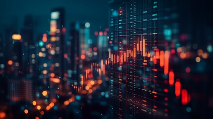 A digital background featuring financial charts and graphs, representing stock market data orhibocha grid with glowing light effects on the right side of composition