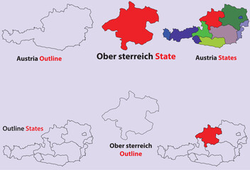 Ober sterreich map vector of Austria, Ober sterreich line map, Ober sterreich with city map, Ober sterreich outline map