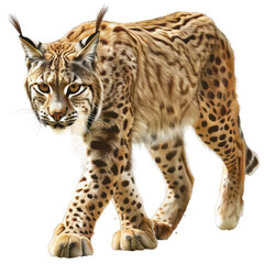 A majestic lynx walking gracefully through its natural habitat, showcasing its elegant fur and keen gaze.