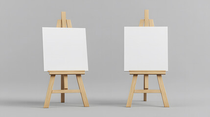 Two Wooden Easels with Blank Canvases in a Minimalist Setting
