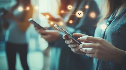 Individual interacting with social media through smartphone on urban street. Emphasizes connectivity and online lifestyle.