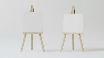 Two Wooden Easels with Blank Canvases in a Minimalist Setting
