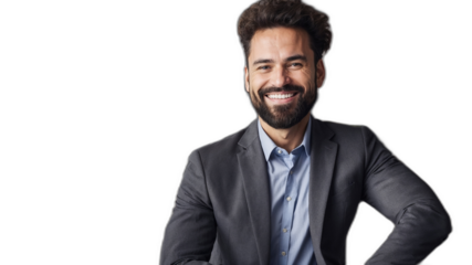 非営利団体のCEOが透明な背景に描く、成功の鍵となるリーダーシップ。生成AI