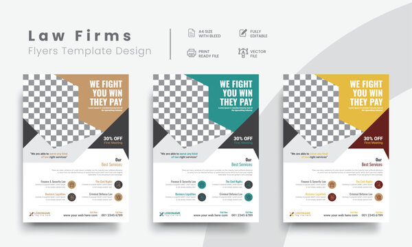 Professional corporate law firm flyer for lawyer brand identity promotion. Modern lawyer flyer or attorney flyer with marketing layout. Vol - 1