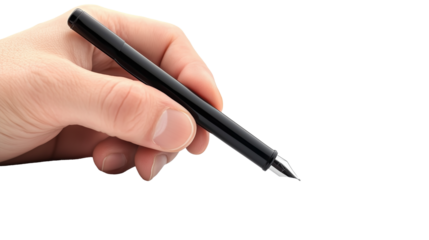 hand with pen isolated on transparent or white background