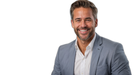 透明な背景にオフィスで微笑む不動産業界のCEOが示す、信頼と自信。生成AI