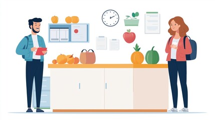 Fototapeta premium Two people engaging with a variety of fresh vegetables and fruits, creating a lively atmosphere for healthy cooking and meal preparation.