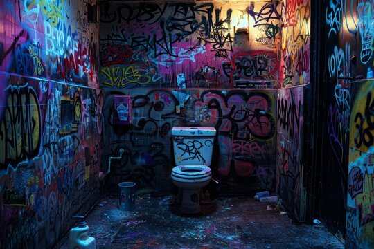 Vivid graffiti in urban restroom