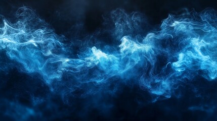 abstract background, waves of blue color, dark background, smoke effect