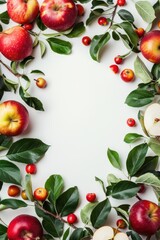 Background template with copy space and border of apple, leaf, plant