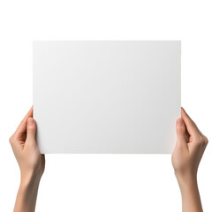 Hands holding a blank white poster board