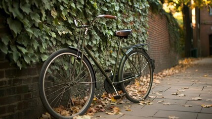 Fototapeta premium Vintage Bicycle Parked Against a Brick Wall