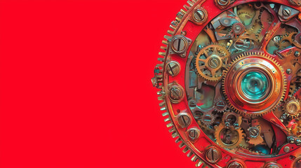Obraz premium Red steampunk themed background. AI Generated
