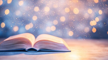 Enchanted Book Glowing with Soft Light on Table