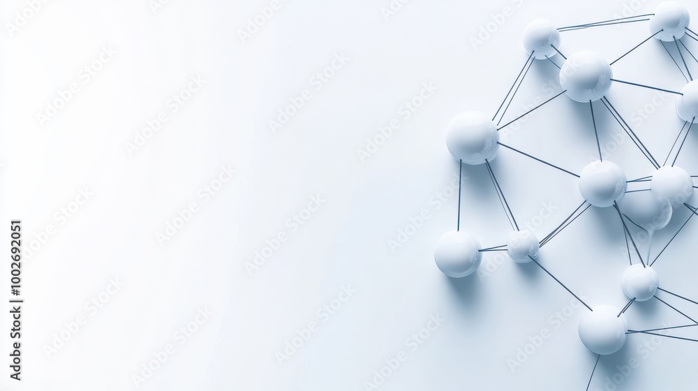 Poster a clean white background with interconnected ai nodes, symbolizing machine learning and digital inte