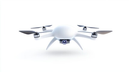 A drone hovering in mid-air, isolated on a white background. Perfect for tech, innovation, and futuristic concepts.