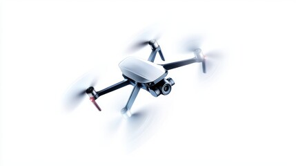 A drone hovering in mid-air, isolated on a white background. Perfect for tech, innovation, and futuristic concepts.