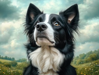 Obraz premium Adorable Border Collie Puppy Gazing Lovingly with Big Brown Eyes, A Heartwarming Portrait of Canine Affection and Unconditional Love
