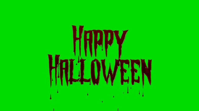 Blood dripping scary horror greeting video for Halloween celebrations. Bloody text Happy Halloween with green background. Looping Video