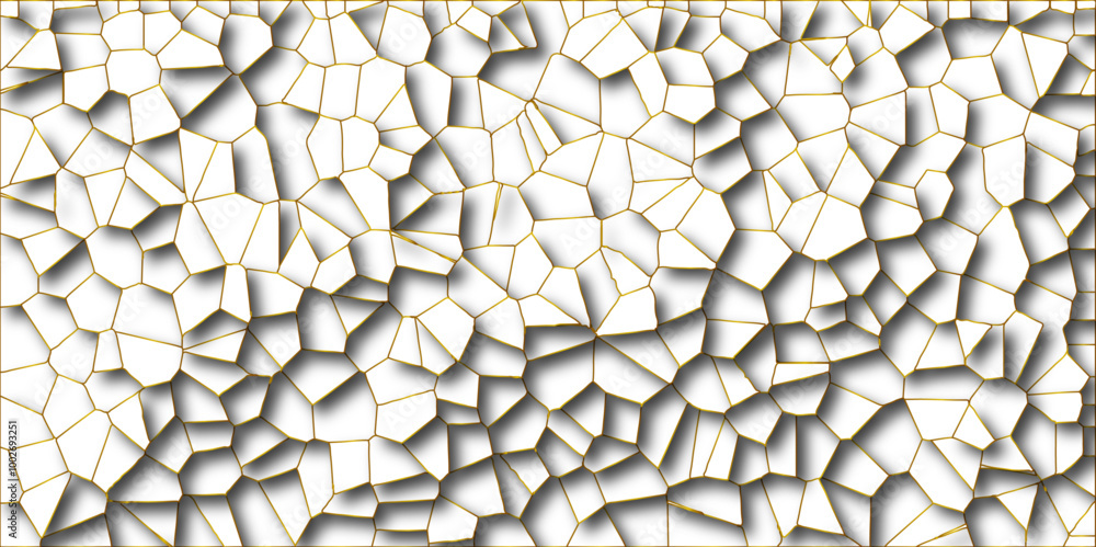 Poster golden gradient lines stroke abstract white crystalized broken glass background. voronoi diagram bac
