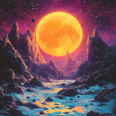 Fototapeta premium spacescape art: Asteroid Field in a Synthwave Style: A Spacescape Art Piece
