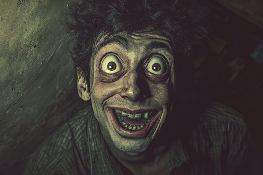Weirdo. Funny Creepy Person with Strange Expression and Humorous Smile