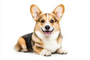 Welsh Corgi Breed Dog. Cute Adult Animal Sitting on White Background