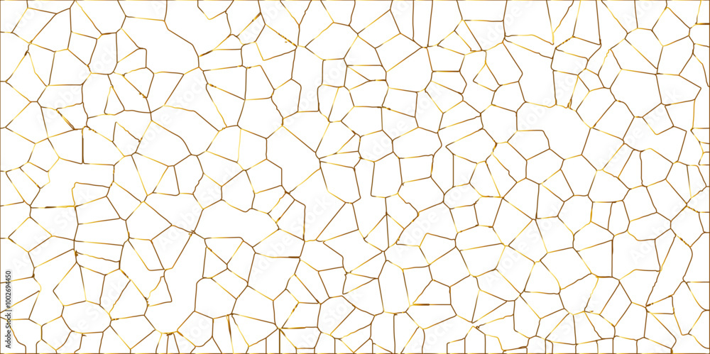 Poster golden gradient lines stroke abstract white crystalized broken glass background. voronoi diagram bac