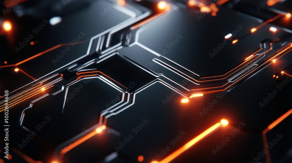 Poster abstract glowing data flow and circuits on a black background, perfect for cybersecurity and tech vi