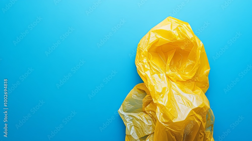 Sticker A yellow plastic bag is on a blue background